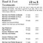 pricelist for hand and foot treatments