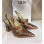 Lodi Rose gold court with block heel