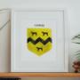Explore our full collection of Irish family crests and family crests from further afield. Prints are made to order or ready-made and available for immediate dispatch. Each family coat of arms is a unique, personalised print and makes for charming wall art celebrating your family's surname.