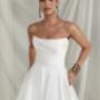 Justin Alexander Strapless Mikado A-Line Wedding Dress with Pleated Bodice and Bow STYLE Estelle
