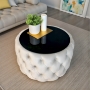 Velvet Button Tufted Round Coffee Table Chesterfield Style